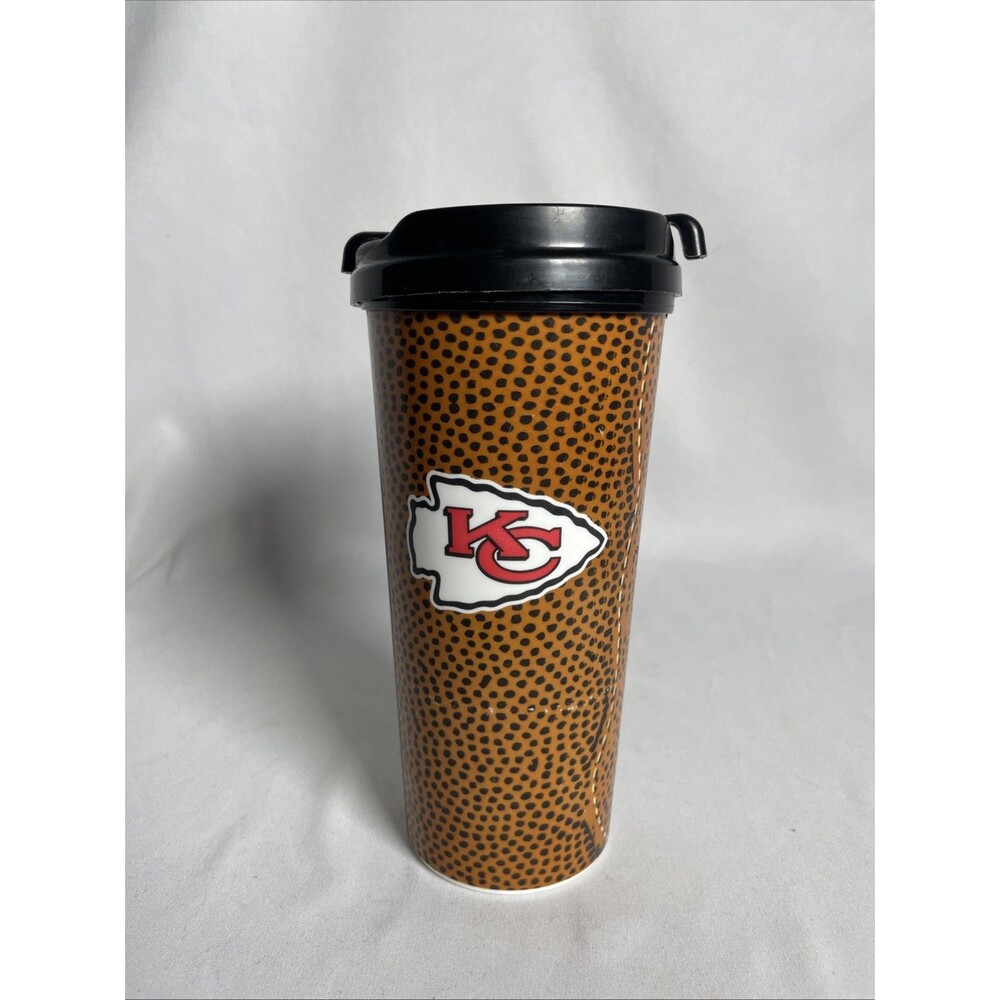 KC Kansas City Chiefs plastic travel mug twist open/close football design